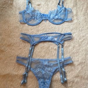 Blue Lingerie Set with Garter